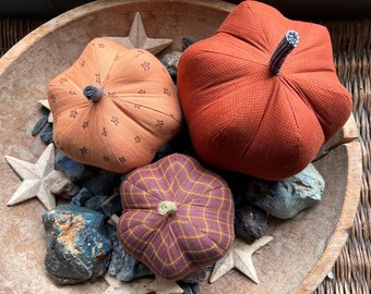 homespun/country/vintage/classic cloth pumpkin, cloth pumpkins, boho cloth pumpkins - set of 3 pumpkins w. 1 set of bling - #125
