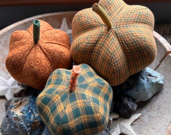 homespun/country/vintage/classic cloth pumpkin, cloth pumpkins, boho cloth pumpkins - set of 3 pumpkins w. 1 set of bling - #124