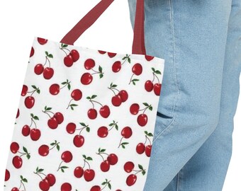 Bolsa de mano con diseño de cerezas, bolsa de compras, bolsa reutilizable para comestibles, bolsa de actividades, bolsa para libros