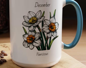 December kaffemugg blomma kaffemugg, december födelsemånad blomma - narciss, december födelsedagspresent blomstermugg för flickvän present