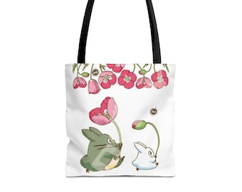 Studio Ghibli Tote Bag, Adorable Totoro-Inspired Tote Bag, Floral Tote Bag, Anime, Gift For Friends, Cute Bag