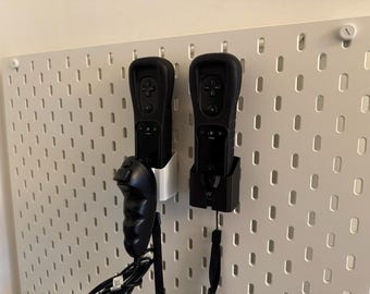 Wii Remote & Nunchuk Holder for IKEA Skadis Fits Silicone‑Sleeved Wiimotes  3D Printed Gaming Mount
