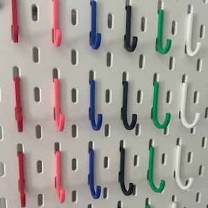 Hooks for IKEA SKADIS / UPPSPEL Pegboard - J Hook Style - Multiple Colours - Pack of 5