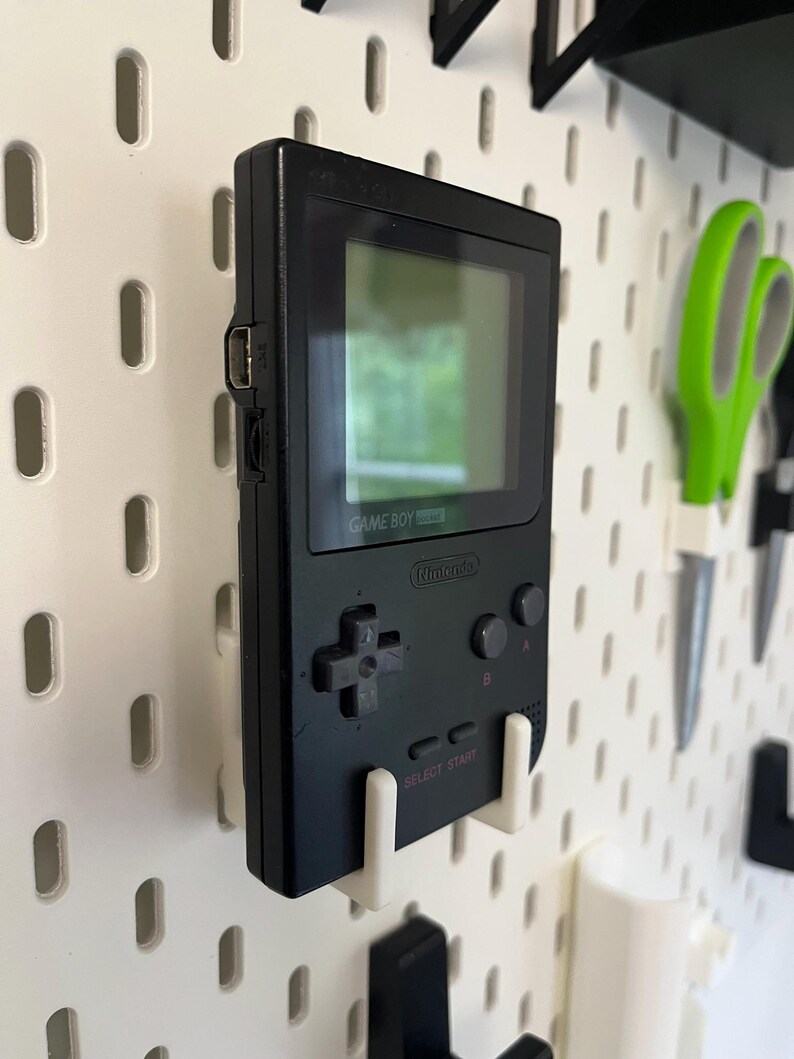 Nintendo Gameboy Pocket Display Stand Hooks | 3D Printed Holder for IKEA Skadis Uppspel Pegboard image 3