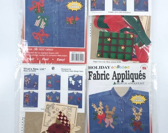 Holiday Fabric Applique Kit x 4 Dimensional Iron On or Sew 2 Reindeer Trio 2 Wrapped Presents Sealed NEW 1999 Craft Project Gifts