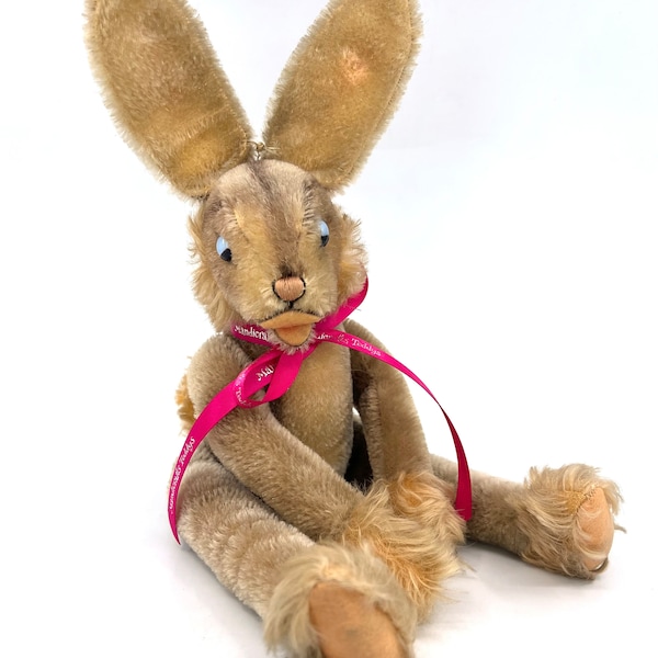 Steiff Lulac Floppy Dangling Rabbit 1960s Mohair Plush 43cm 17 inches Jointed no ID Vintage Stuffed Toy