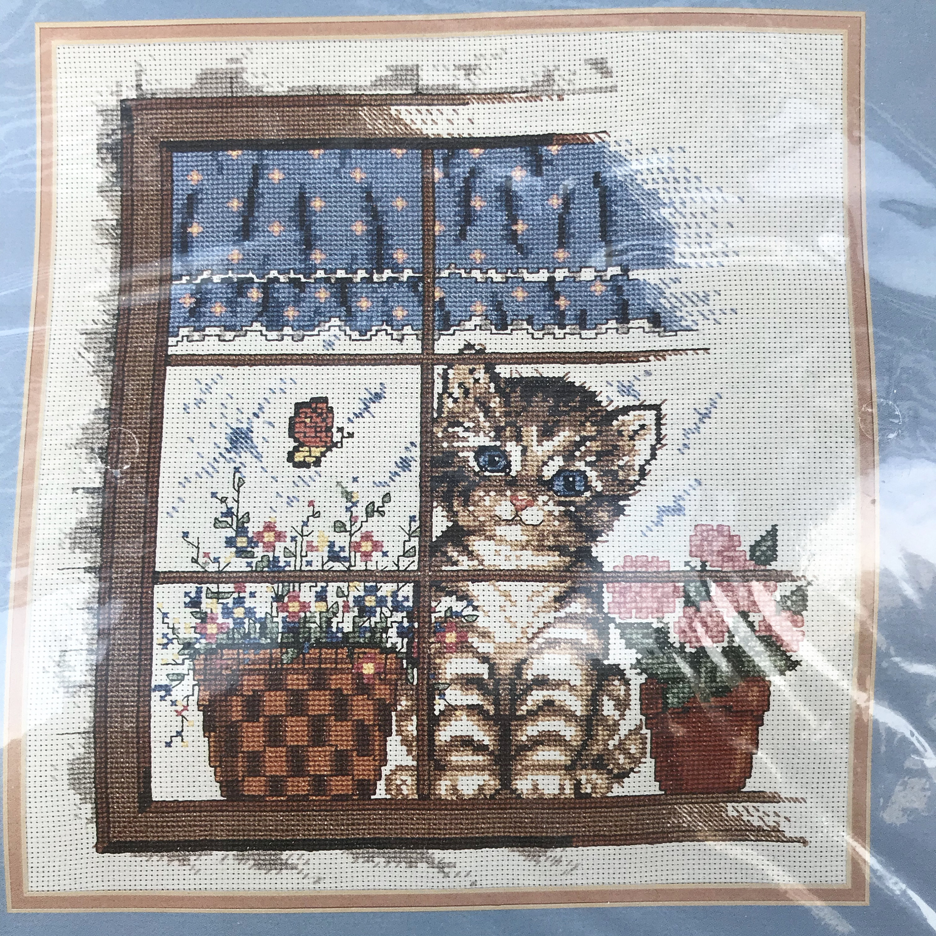 Kitten in Window Counted Cross Stitch Kit Bucilla 40462 New Old