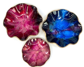 SeeTuSee Mayfair-glaswerk Snoepschaal x 3 lederen achterkant jaren 60 rimpelrand Canada MCM Swirl Glass