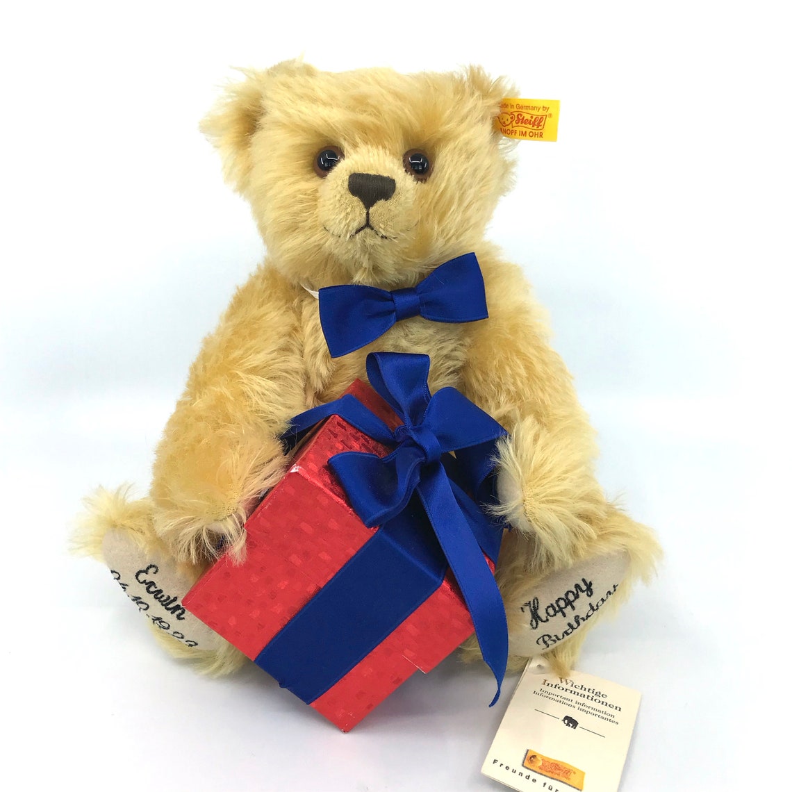 Steiff Germany Happy Birthday Teddy Bear Mohair Plush 2001 ID Button ...
