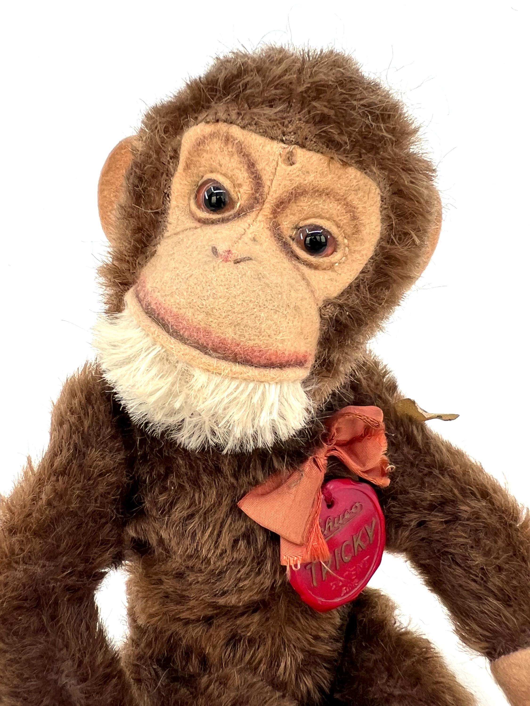 Schuco Tricky Monkey 1947 US Zone 26 Cm 10 Inches Mohair Plush Tag