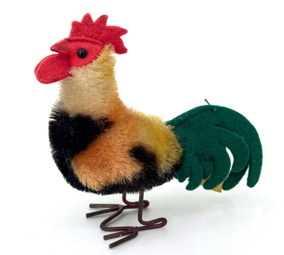 Steiff Mini Rooster 1950s Metal Legs Mohair Plush ID Button and
