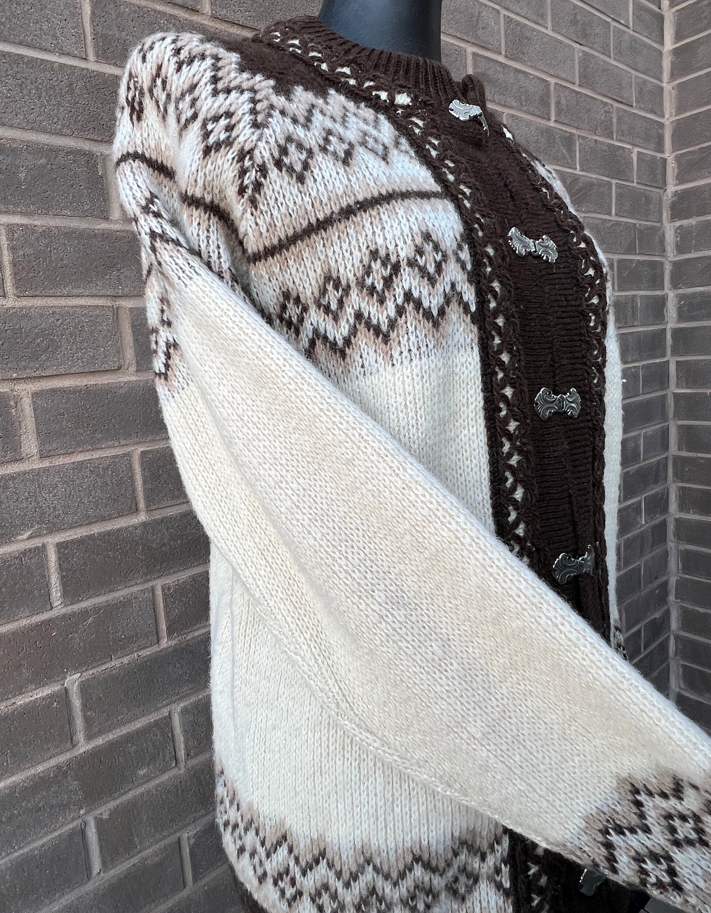 Nordic Wool Cardigan Ski Sweater 1970s Brown Cream Nordic Wool Cardigan Ski Sweater 1970s Brown Cream