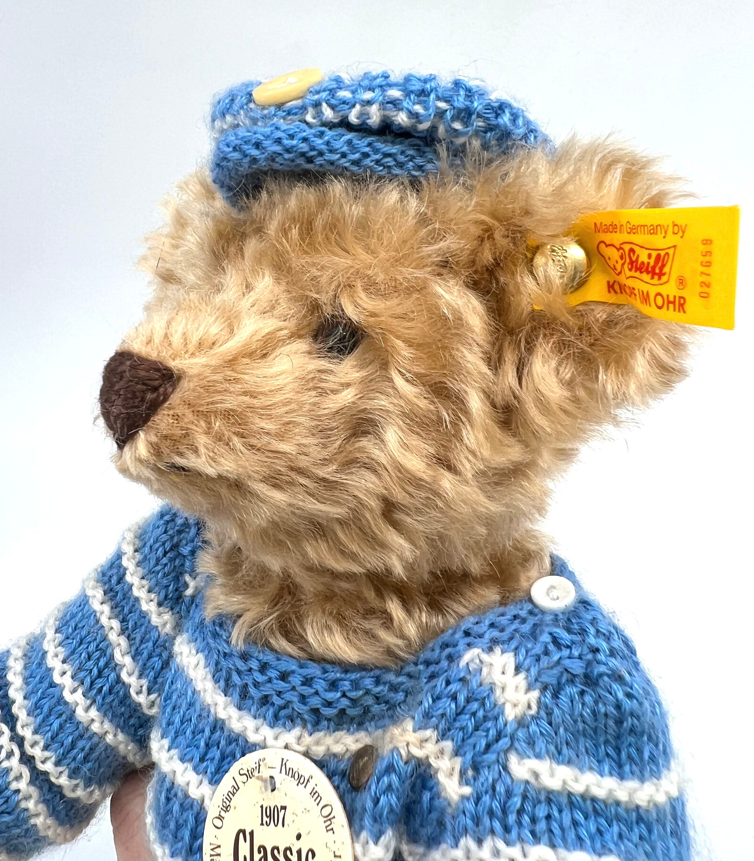 Steiff Cinnamon 1907 Classic Teddy Bear 1996 Mohair ID Button Tags