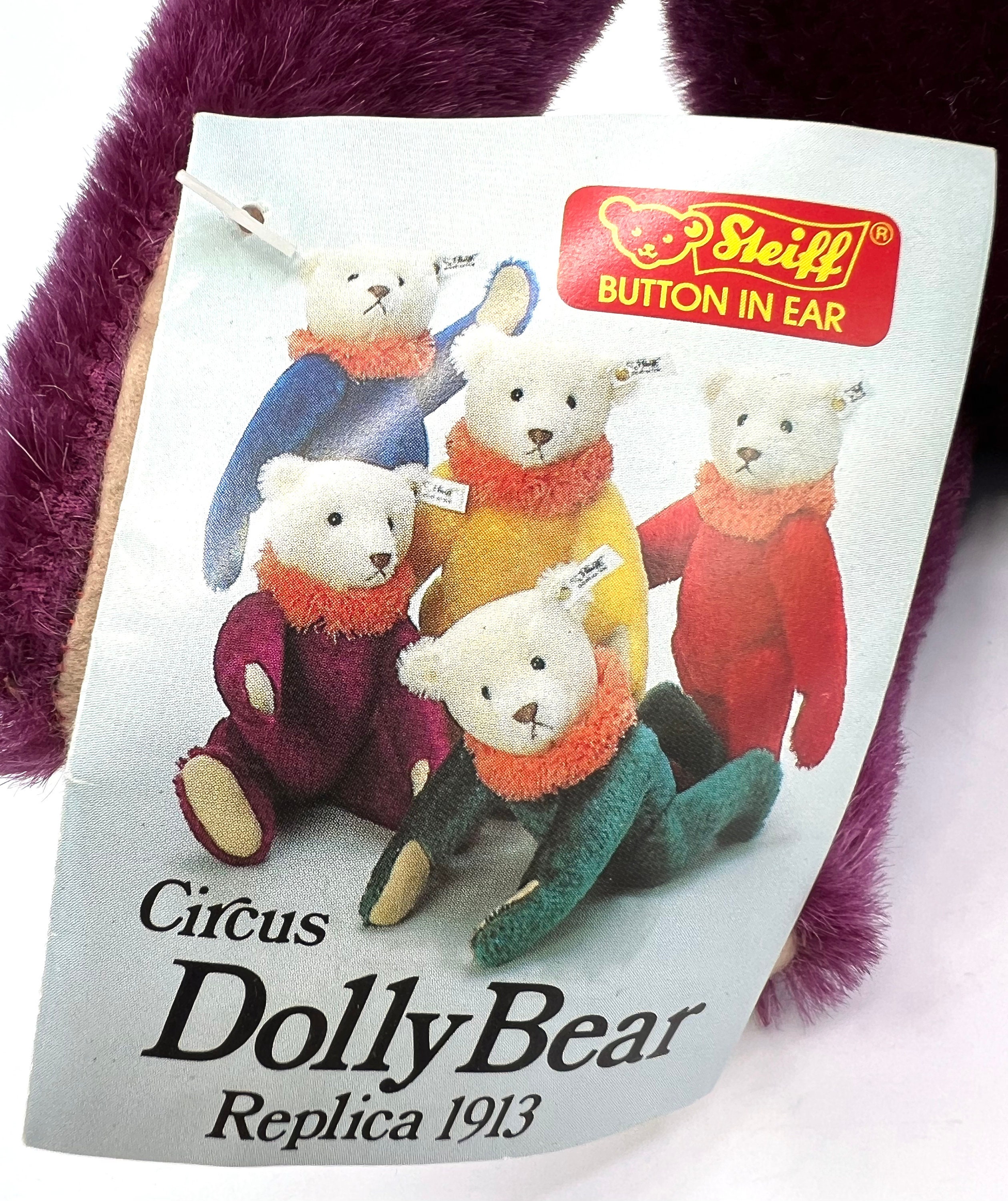 Steiff Circus Dolly Teddy Bear Replica 1913 ID Button and Steiff Circus Dolly Teddy Bear Replica 1913 ID Button and