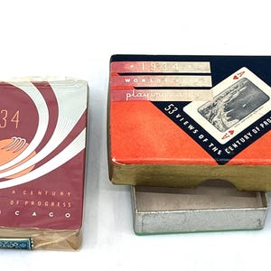 Playing Cards Chicago 1934 Worlds Fair 53 Scenic Views Boxed SEALED with Duty Stamp Art Deco Gold Edges A Century of Progress