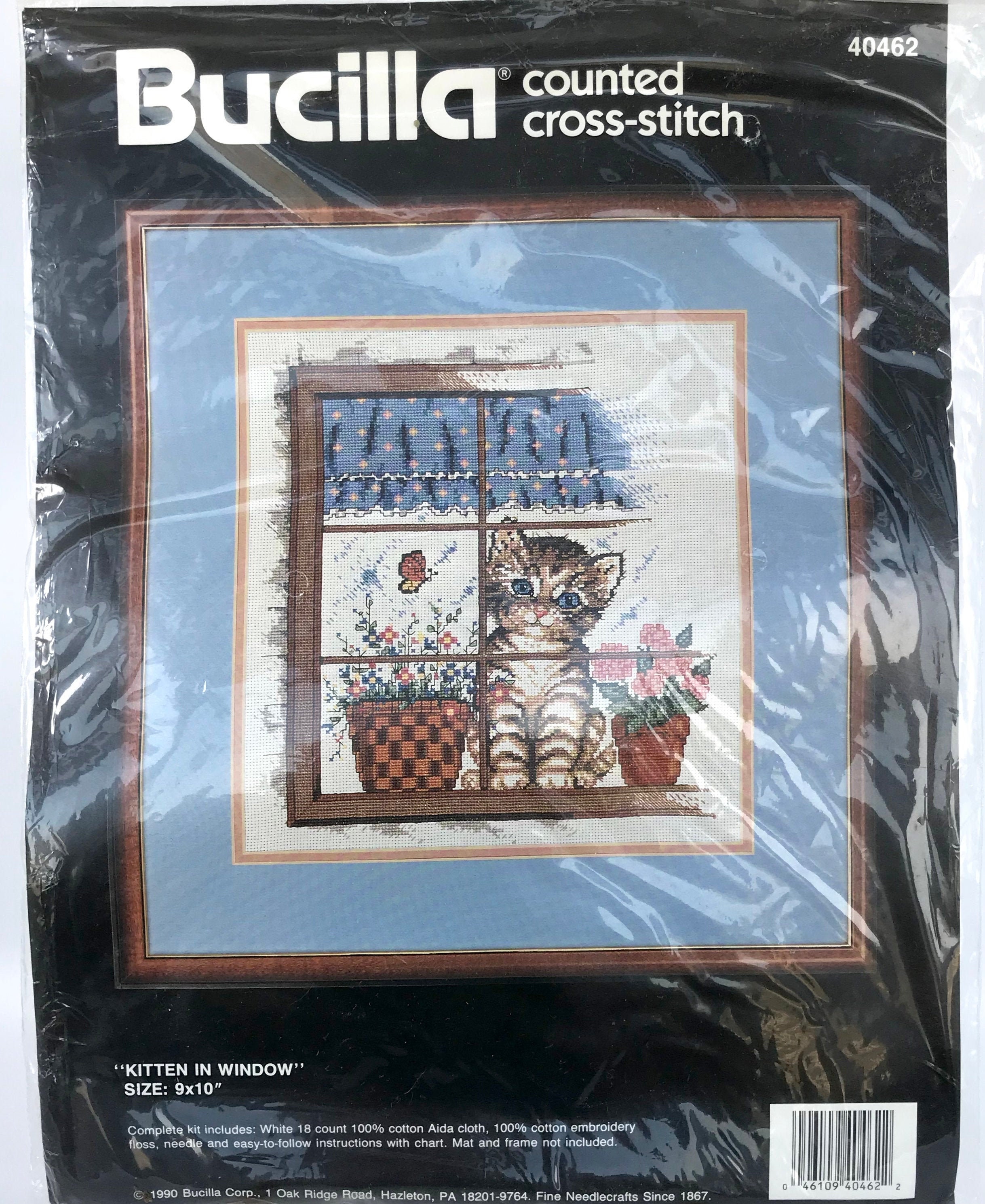 Kitten in Window Counted Cross Stitch Kit Bucilla 40462 New Old