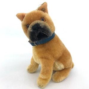 Steiff Germany Sarras Boxer Dog sitting 14cm 5.5 inches Mohair Plush ID Button 1950s Vintage Stuffed Toy