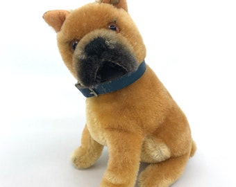 Steiff Germany Sarras Boxer Dog sitting 14cm 5.5 inches Mohair Plush ID Button 1950s Vintage Stuffed Toy