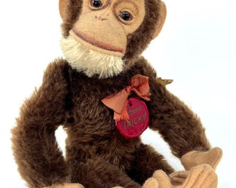 Vintage Schuco Toy Mohair Monkey 1960's Jointed Plastic Face 28 Cm