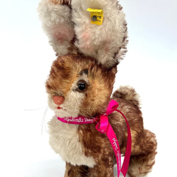 Steiff Ossi Rabbit 1960s ID Button and Tag Mohair Plush Bunny 23cm 9 inches Vintage Stuffed Toy