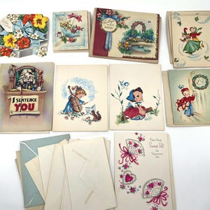 Carte de voeux des années 1940, lot de 10 notes vierges fantaisie, anniversaire de la Saint-Valentin, rétablissement rapide, non utilisé, non signé, plié, 21 enveloppes, scrapbooking vintage