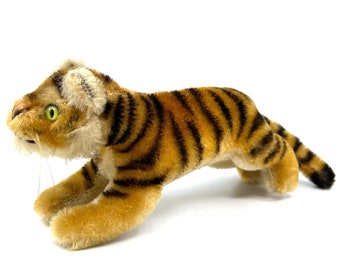 Steiff Tiger Cub Running 1950s to 1960s Mohair Plush 10cm 4 inches no ID small size Vintage Stuffed Toy