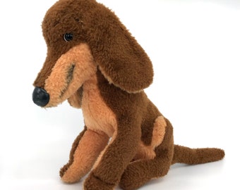 Steiff Germany Waldi Dachshund Dog sitting Dralon Plush 25cm 10 inches 1970s no ID Vintage Stuffed Toy