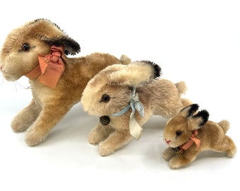 Steiff Hoppy Bunny Rabbit Trio all 3 sizes 1960s one ID Tag Mohair Plush Vintage Germany Stuffed Toys
