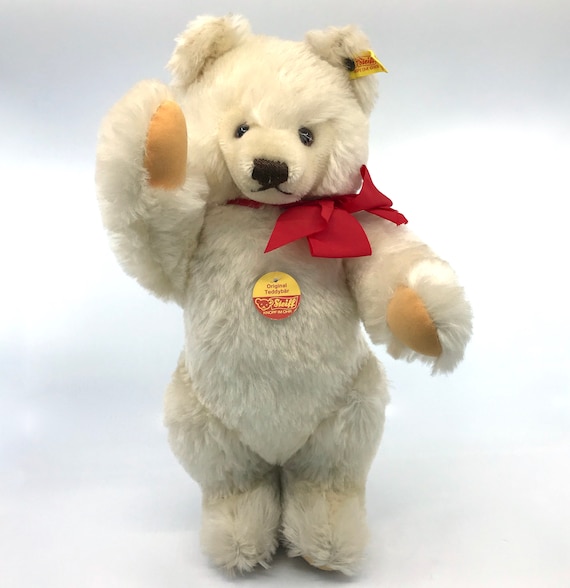 ぬいぐるみ vintage steiff teddy bear Steiff Germany Original Mask Teddy Bear White Mohair Plush 1980s
