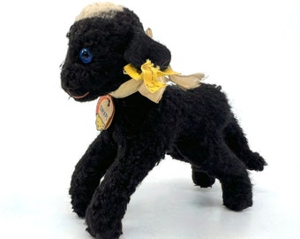 Steiff Swapl Black Persian Lamb 1959 to 1964 Wool Plush ID Button and Tags 10 cm 4 inches Scarce Vintage Stuffed Toy