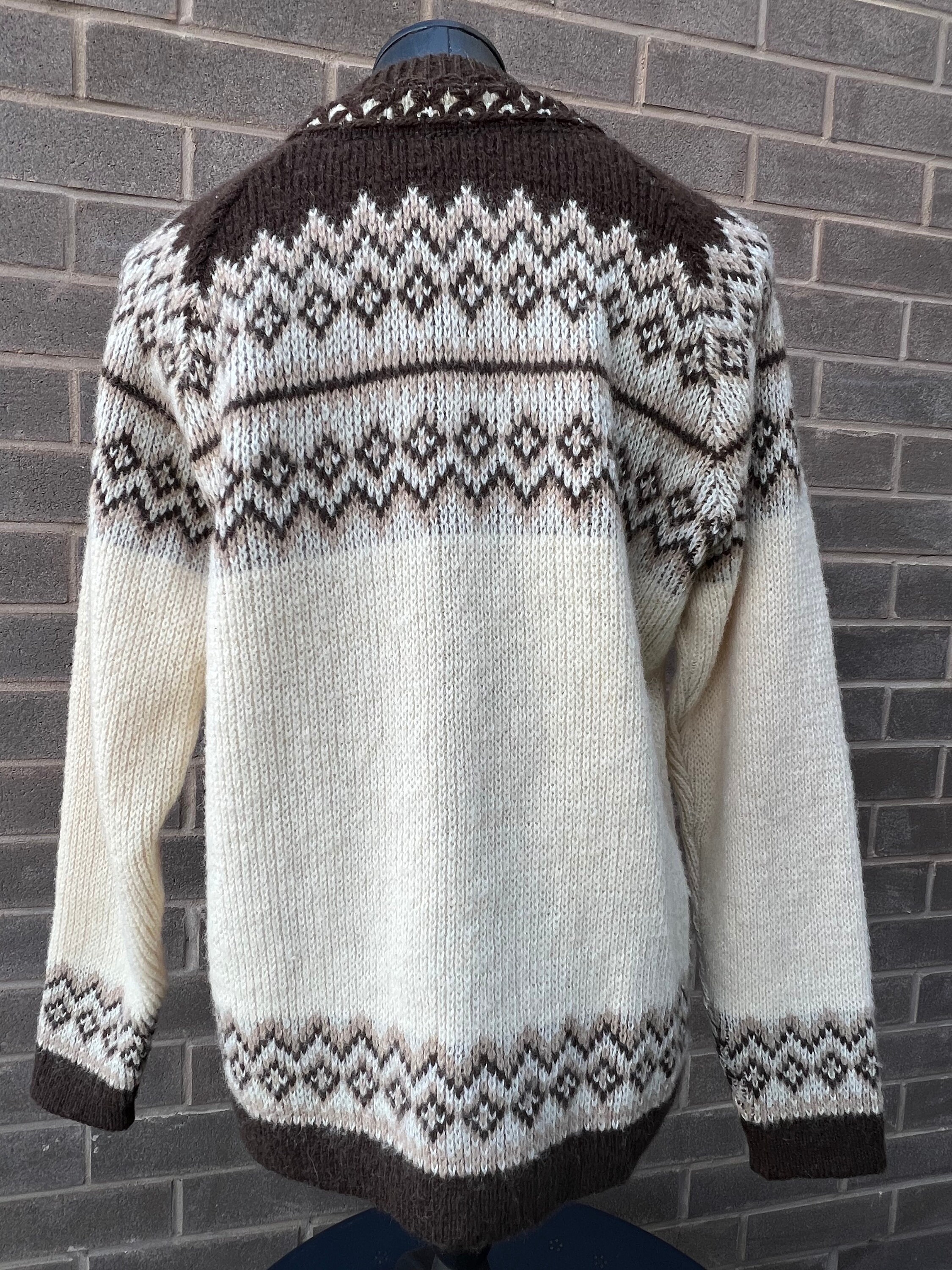Nordic Wool Cardigan Ski Sweater 1970s Brown Cream Nordic Wool Cardigan Ski Sweater 1970s Brown Cream
