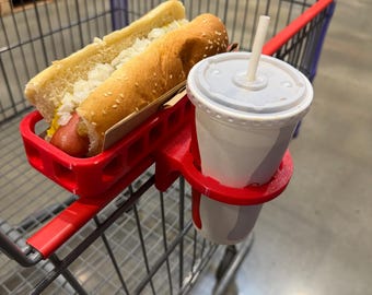 Hot Dog & Soda Combo Holder for Costco Carts | Toddler-Friendly Lower Mount Design | Hands-Free Shopping Accessory | Made with Durable PETG
