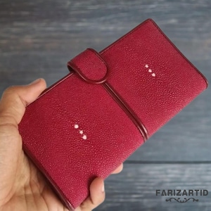 Kastanienbraune Stingray Leder Damen Geldbörse mit Punkt Augen, Rochenleder Geldbörse, Fischleder, Damen Geldbörse, Leder Geldbörse, Rochenleder Geschenk