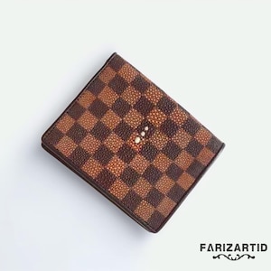 Carteira de pele de arraia autêntica com motivo de tabuleiro de xadrez, carteira de arraia, couro de peixe, carteira masculina, carteira de couro, presente de arraia