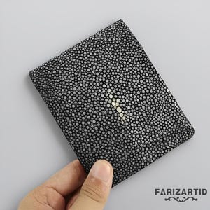 Cartera de cuero genuino y pulido con diseño de raya para hombre, cartera con diseño de raya, piel de pez, cartera para hombre, cartera de cuero, regalo de raya