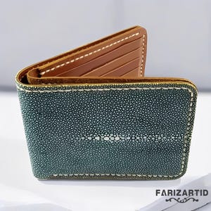 Cartera de hombre hecha a mano de piel de raya gris, artesanía única, cartera de raya, piel de pez, cartera de hombre, cartera de cuero, regalo de raya