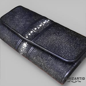 Carteira de couro Stingray feminina - Design de 3 dobras, durável e elegante, carteira Stingray, couro de peixe, carteira feminina, carteira de couro, presente Stingray