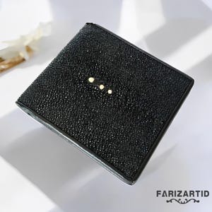 Premium Class echte pijlstaartrog lederen herenportemonnee, tijgertype, pijlstaartrog portemonnee, visleer, herenportemonnee, leren portemonnee, pijlstaartrog cadeau