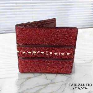 Carteira de couro Stingray elegante – Marrom com destaque de crista dorsal, carteira Stingray, couro de peixe, carteira masculina, carteira de couro, presente Stingray