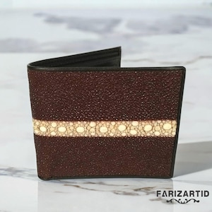Cartera de piel de raya hecha a mano: sofisticada y elegante, cartera de raya, piel de pez, cartera para hombre, cartera de cuero, regalo de raya
