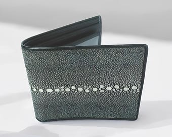 Echte pijlstaartrog-leren herenportemonnee gepolijste afwerking elegant en comfortabel, pijlstaartrog-portemonnee, visleer, herenportemonnee, leren portemonnee