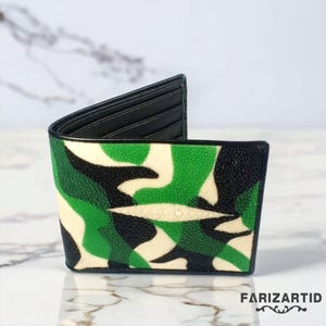 Klassieke portemonnee met pijlstaartroghuid voor heren - militair patroon, portemonnee met pijlstaartrog, visleer, herenportemonnee, leren portemonnee, pijlstaartrogcadeau