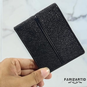 Elegante schwarze doppelte Stingray Leder Herren Geldbörse, Rochenleder Geldbörse, Fischleder, Herren Geldbörse, Leder Geldbörse, Rochen Geschenk