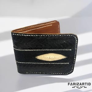 Cartera de piel auténtica de raya para hombre con variante de serpiente cobra, costuras elegantes y cómodas a mano, cartera de raya, piel de pez