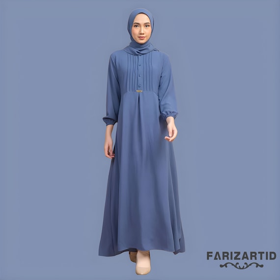 Azalia Denim Plain Crinkle Women's Muslim Dress,muslim Dress,muslim Dress Wedding,women Muslim Attire,women Islamic Dress,islamic Dress