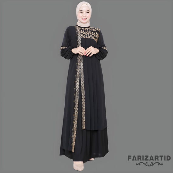 Luxurious Muslim Wear: Amarta Black and White Abaya with Exquisite Details, Muslim Dress, Muslim Dress Wedding, Women Islamic Dress