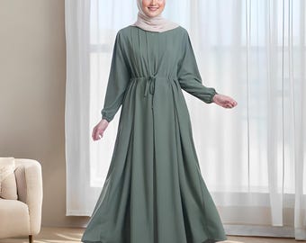 Vestido Melia Gamis liso, informal, para uso diario, hiyab, cómodo de llevar, moda musulmana, mujeres musulmanas, vestido de mujer, vestido islámico