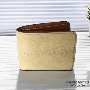 Cartera de piel de raya auténtica hecha a mano: color natural, cartera de raya, piel de pez, cartera para hombre, cartera de cuero, regalo de raya