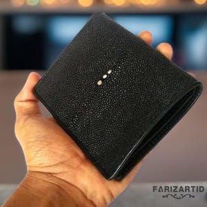 Cartera de piel de raya: elegante color negro, modelo único, cartera de raya, piel de pez, cartera para hombre, cartera de piel, regalo de raya