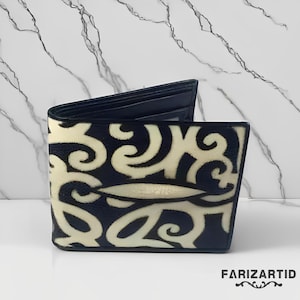 Cartera de cuero para hombre, cartera de cuero de raya para hombre, motivo batik Kalimantan Dayak, cartera de raya, cuero de pez, cartera para hombre, cartera de cuero